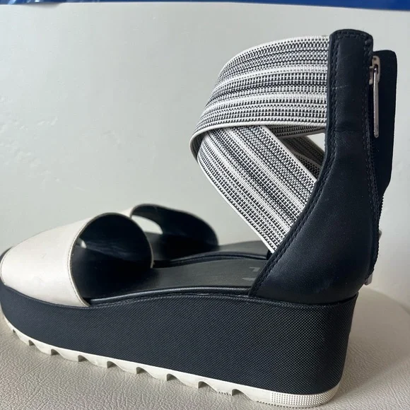 Sorel Cameron Black Leather Flatform Ankle Strap Wedge Sandal Size 9.5 - Picture 8 of 11